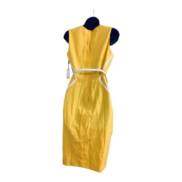Calvin klein yellow white color block square neck belted sheath dress size 6 new - Picture 9 of 16